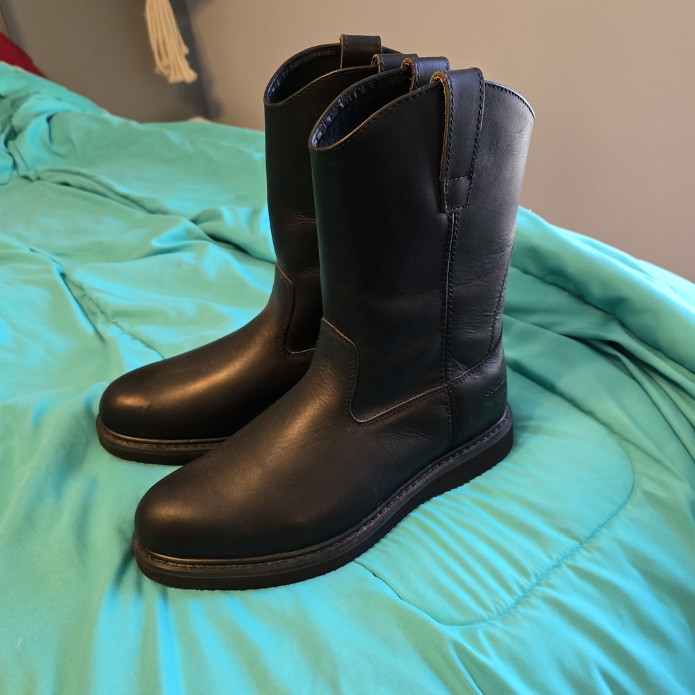 Black Leather Cowboy Boots with Rounded Toe